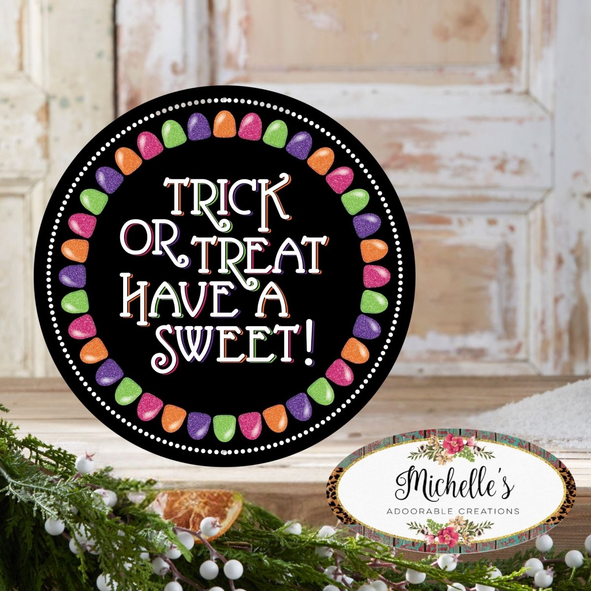 Shop For 12" Metal Sign: Glitter Trick or Treat Gumdrops