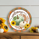 Shop For 12" Metal Sign: Glitter Welcome Pumpkins Sage at Michelle's aDOORable Creations