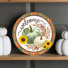 Shop For 12" Metal Sign: Glitter Welcome Pumpkins Sage at Michelle's aDOORable Creations