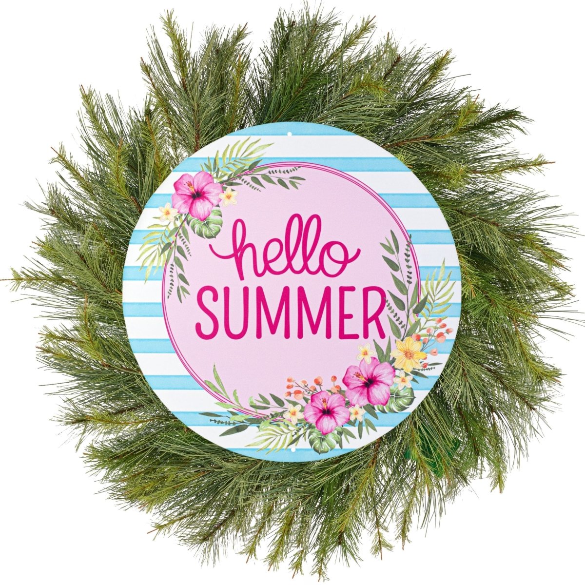 Shop For 12" Metal Sign: Hello Summer Floral