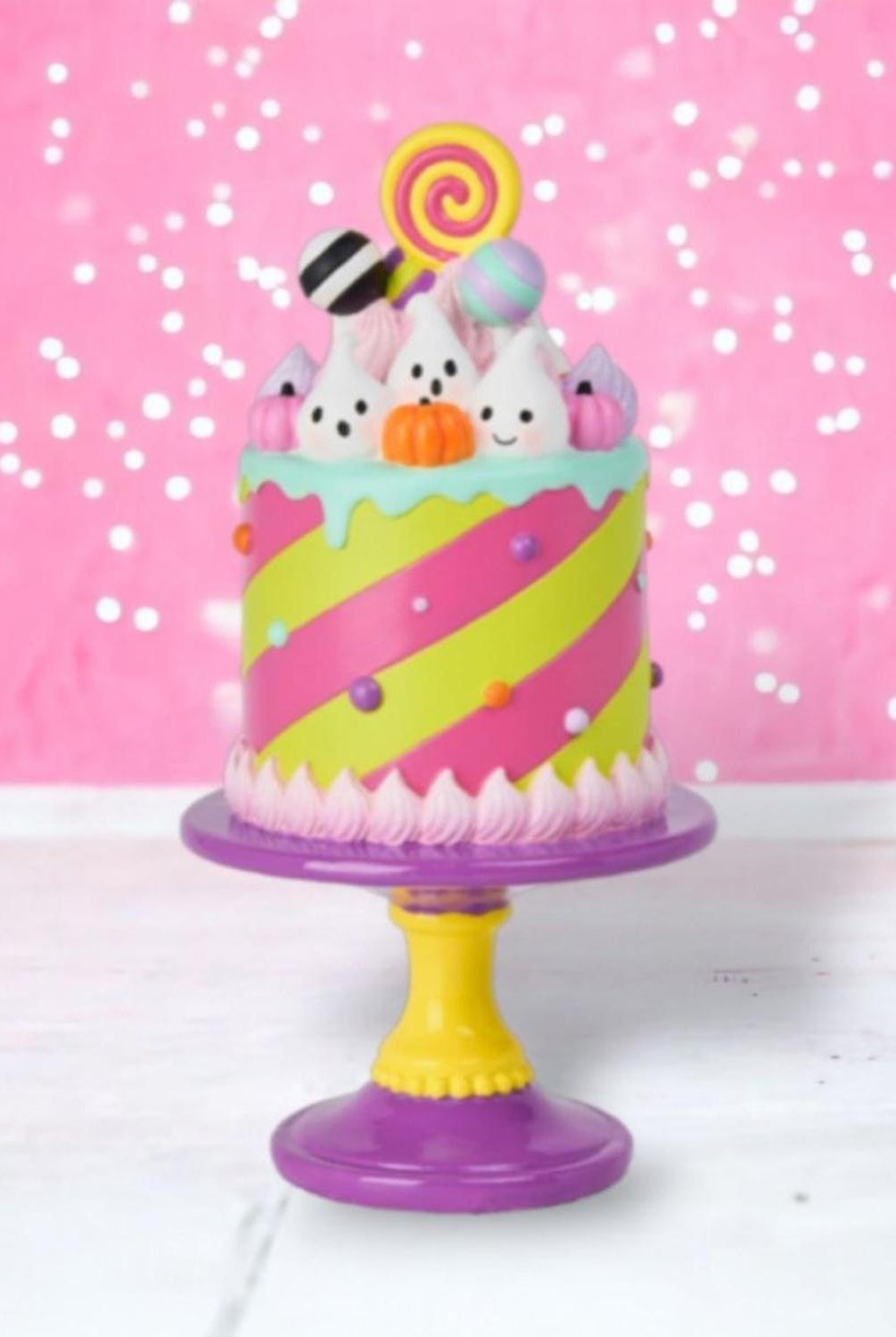 12" Pastel Pink Resin Halloween Cake