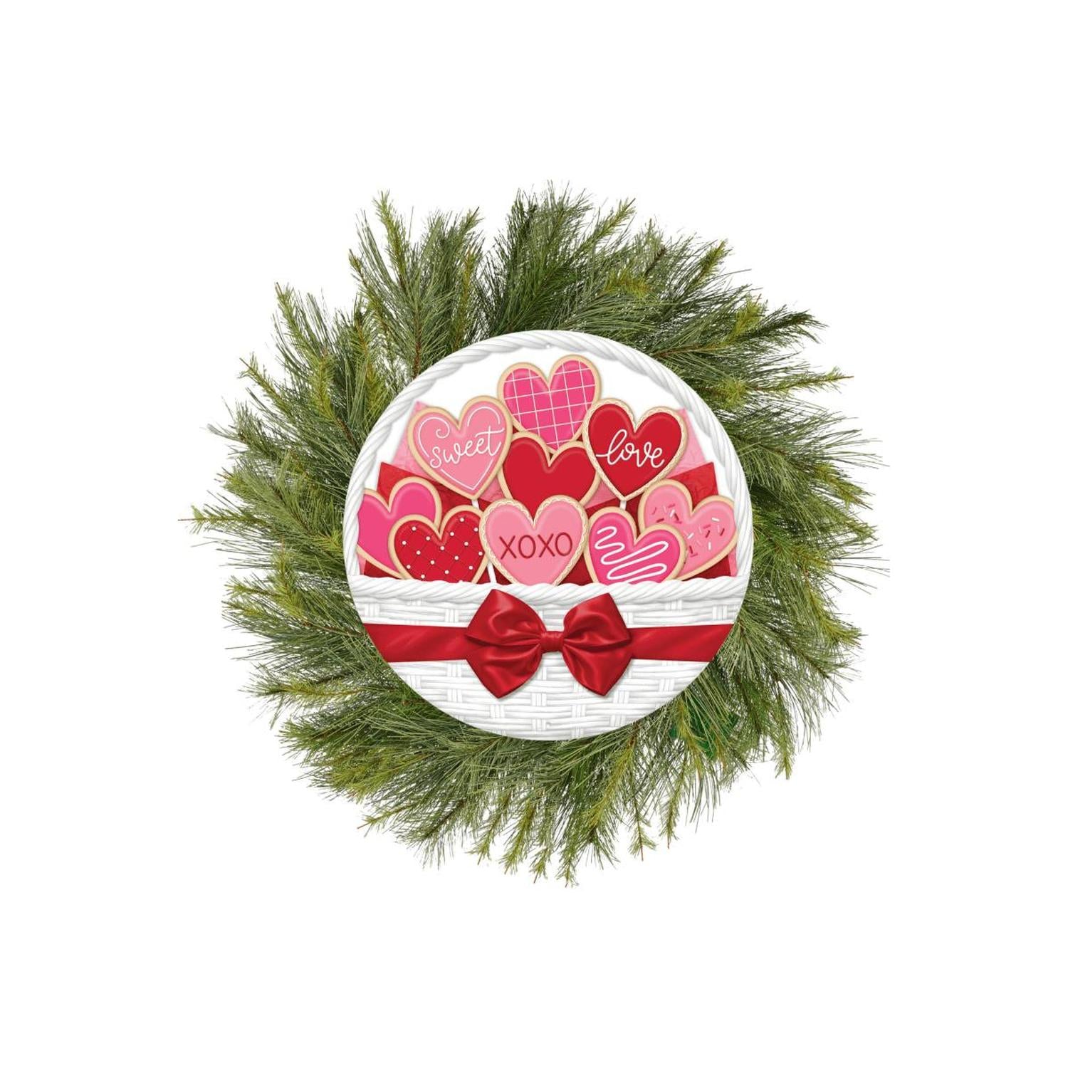 Shop For 12" Round Metal Sign: Basket Valentine Cookies