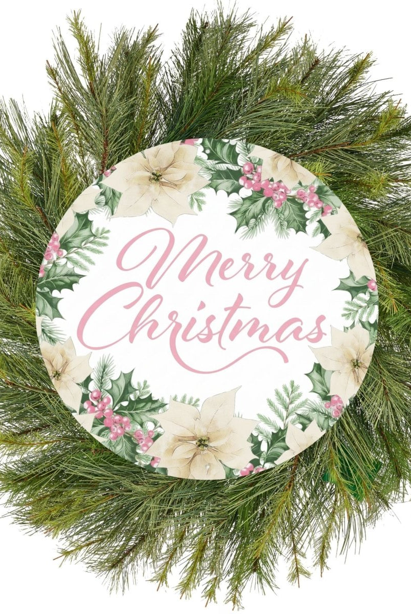 Shop For 12" Round Metal Sign: Merry Christmas W/Holly