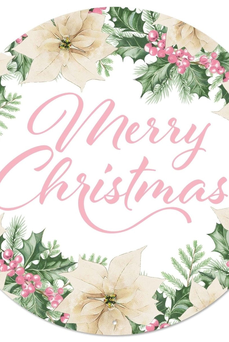 Shop For 12" Round Metal Sign: Merry Christmas W/Holly