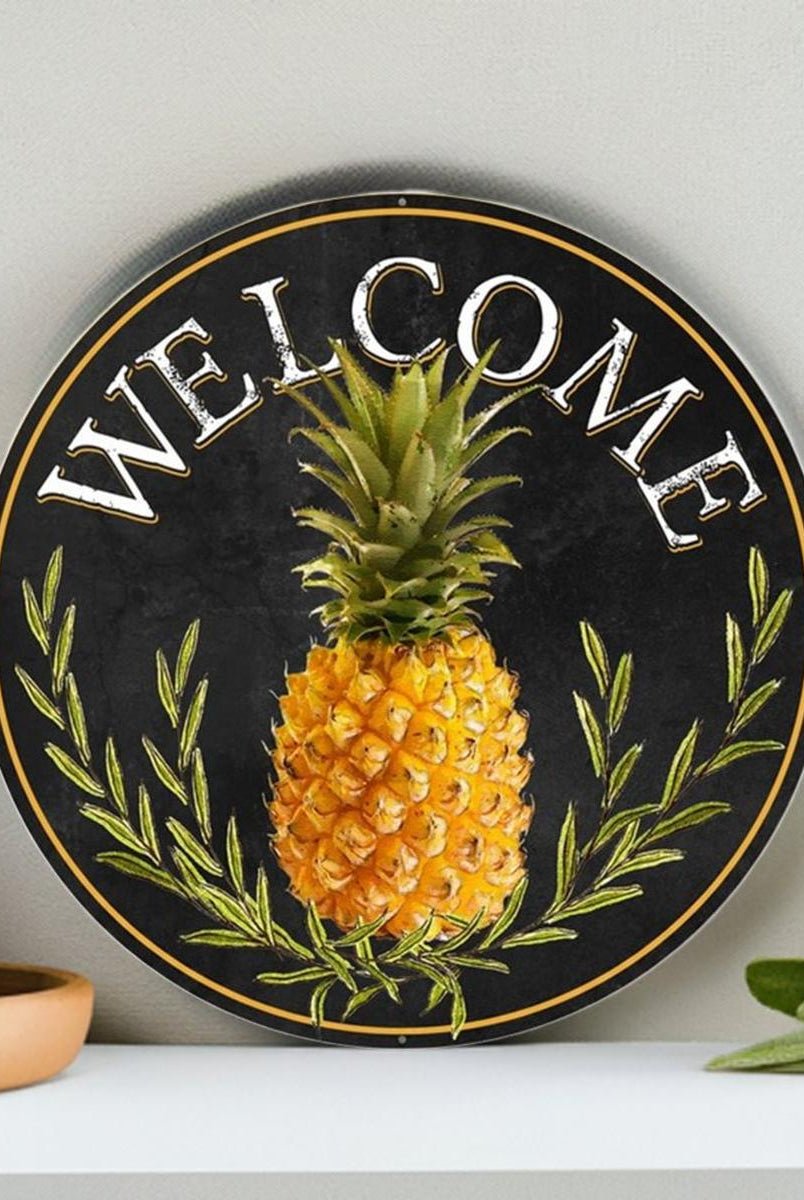 Shop For 12" Round Metal Sign: Welcome Pineapple at Michelle's aDOORable Creations