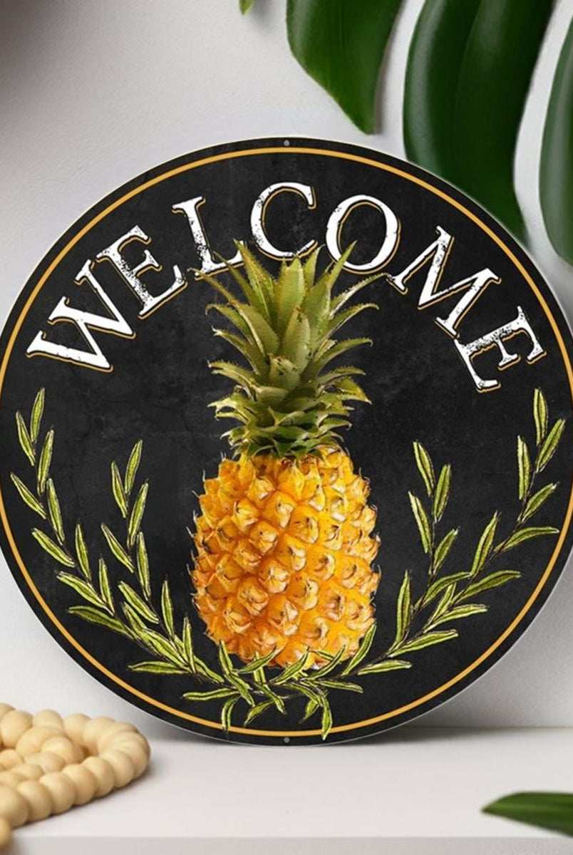Shop For 12" Round Metal Sign: Welcome Pineapple at Michelle's aDOORable Creations