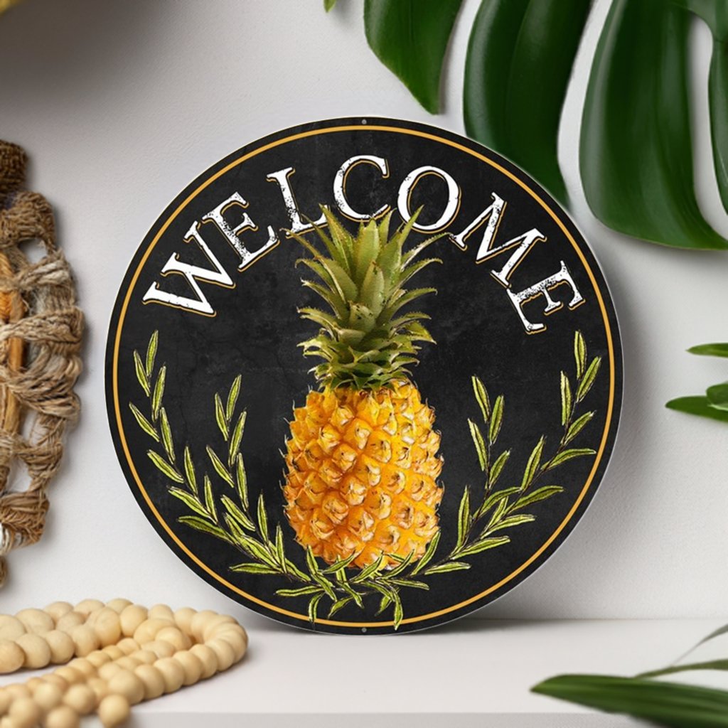 Shop For 12" Round Metal Sign: Welcome Pineapple at Michelle's aDOORable Creations