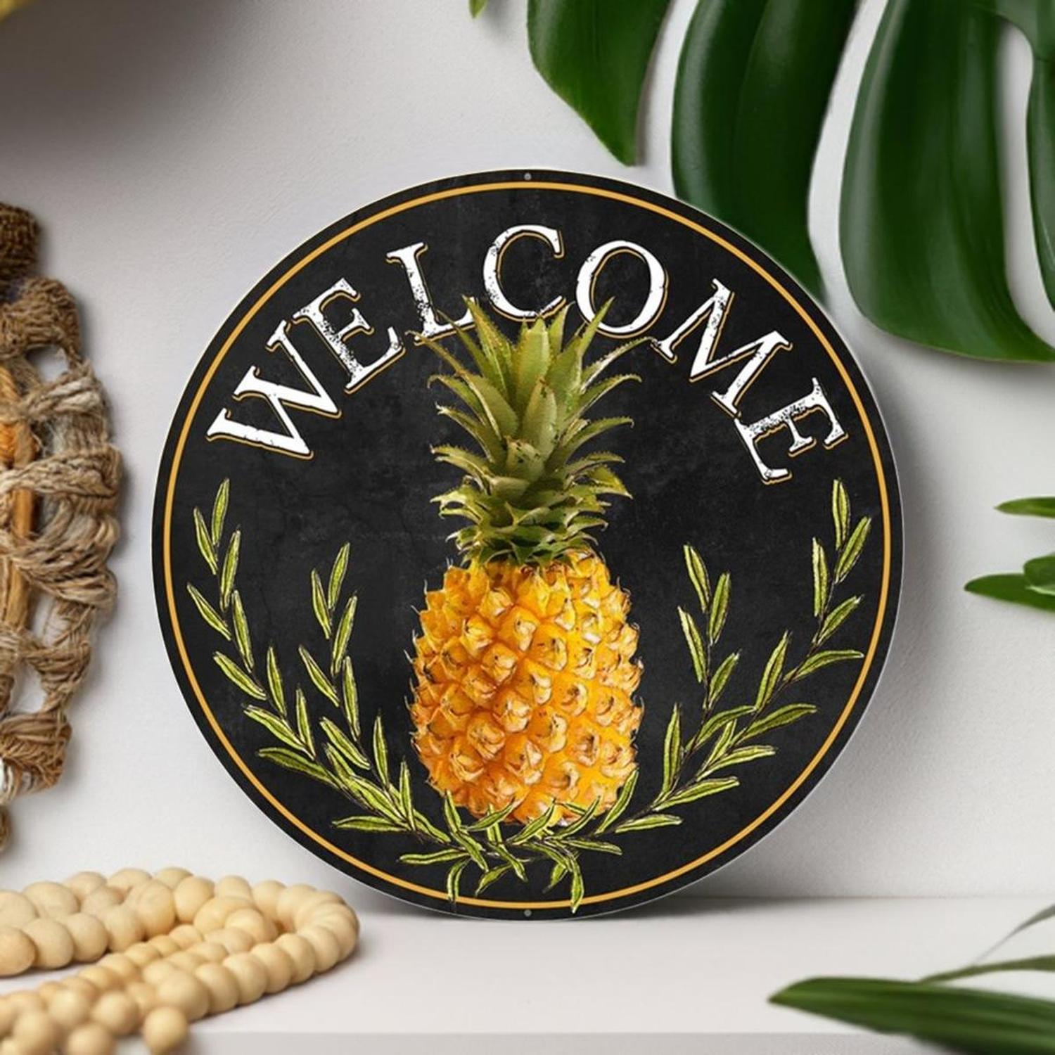 Shop For 12" Round Metal Sign: Welcome Pineapple at Michelle's aDOORable Creations