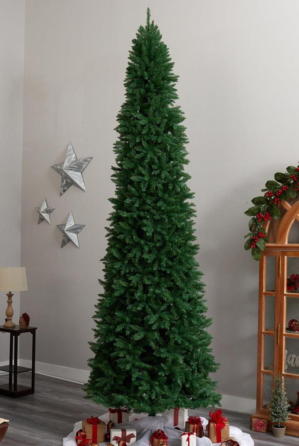 12’ Slim Green Mountain Pine Artificial Christmas Tree with 3235 Bendable Branches