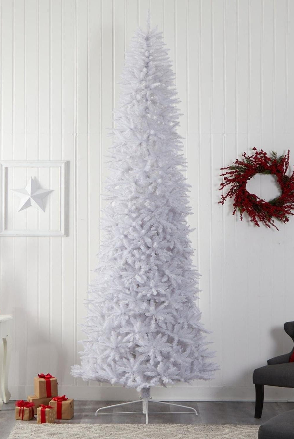 12’ Slim White Artificial Christmas Tree with 3235 Bendable Branches