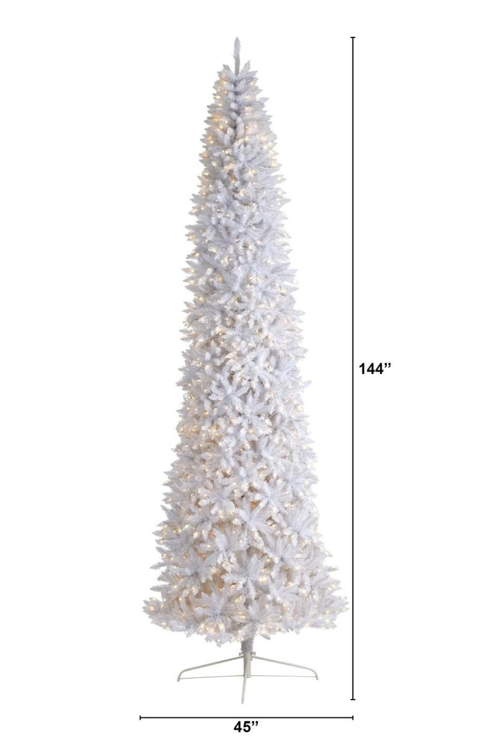12’ Slim White Artificial Christmas Tree with 1100 Warm White LED Lights and 3235 Bendable Branches