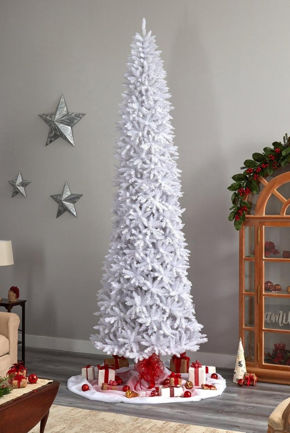 12’ Slim White Artificial Christmas Tree with 3235 Bendable Branches