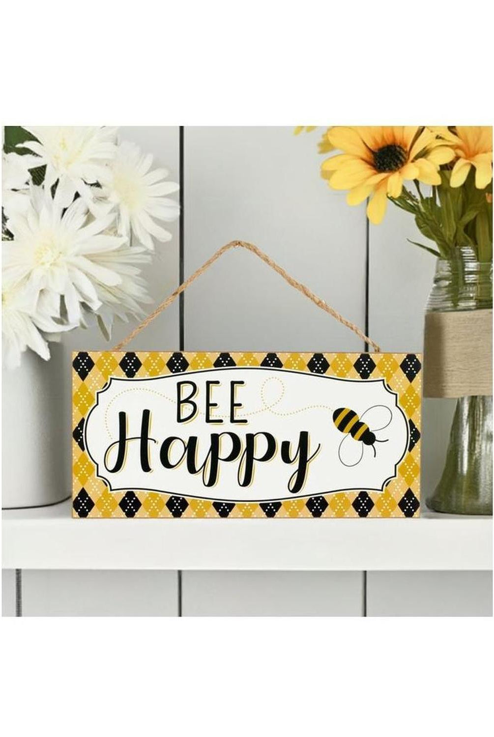 12" Wood Sign: Bee Happy