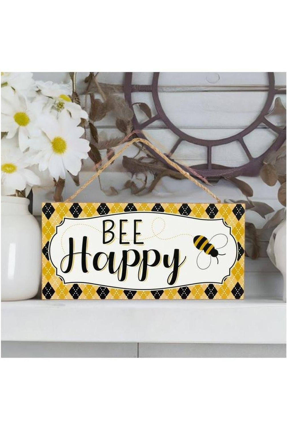 12" Wood Sign: Bee Happy