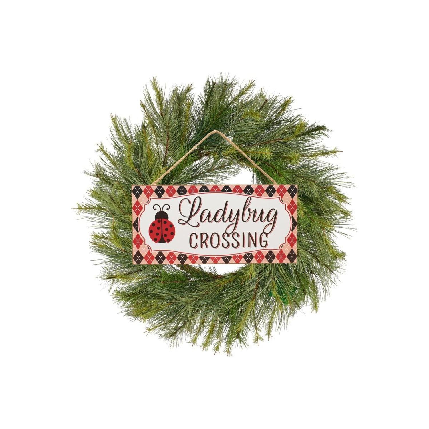 Shop For 12" Wood Sign: Ladybug Crossing