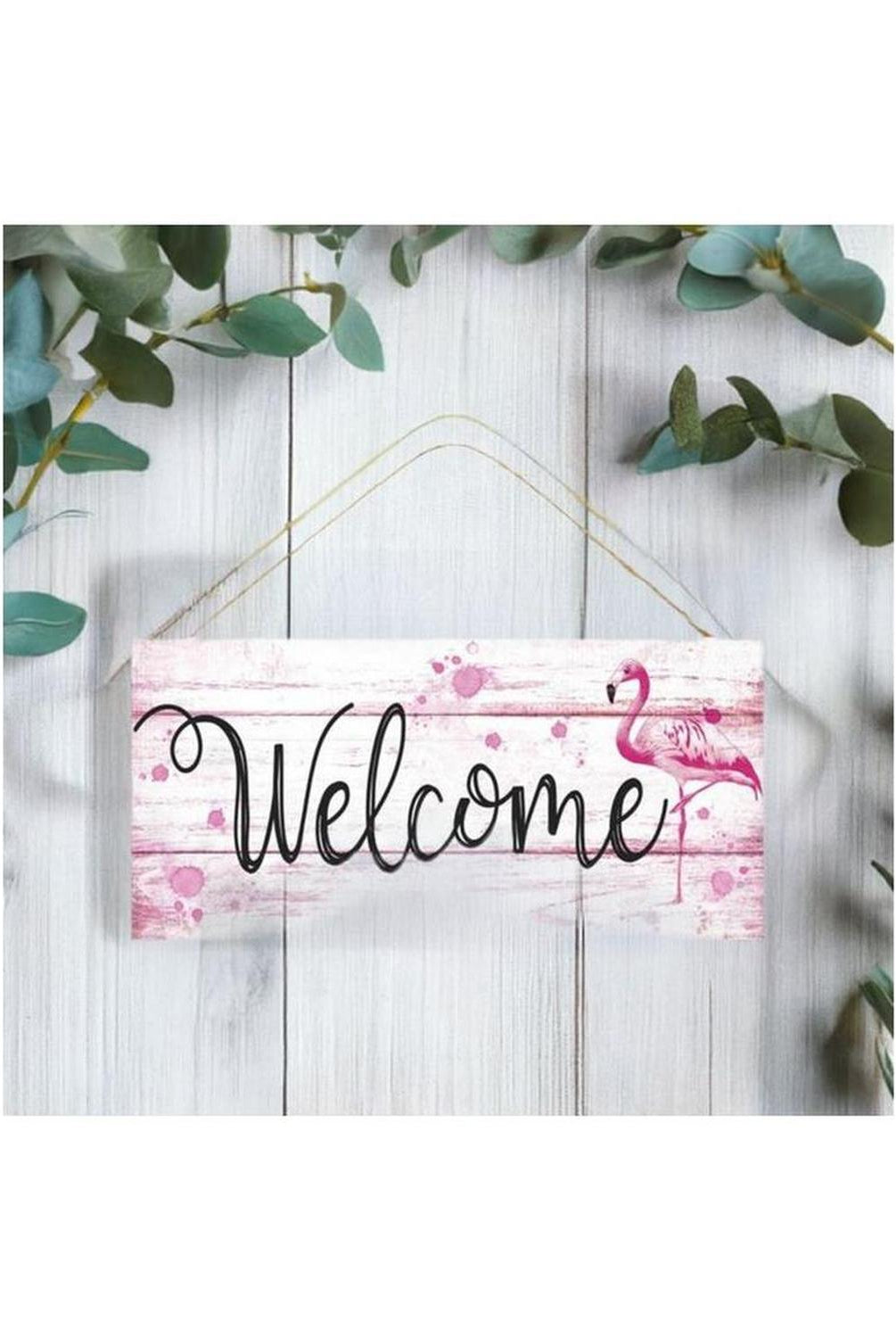 12" Wooden Sign: Flamingo Welcome