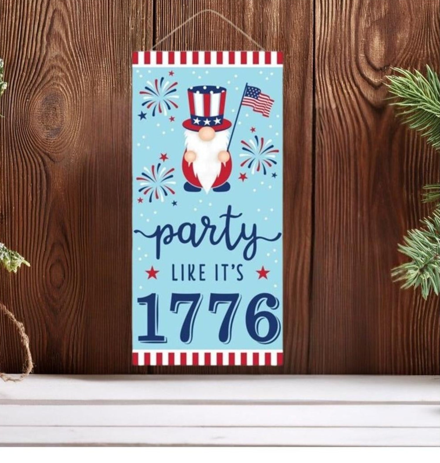 12" Wooden Sign: Gnome Party Like 1776