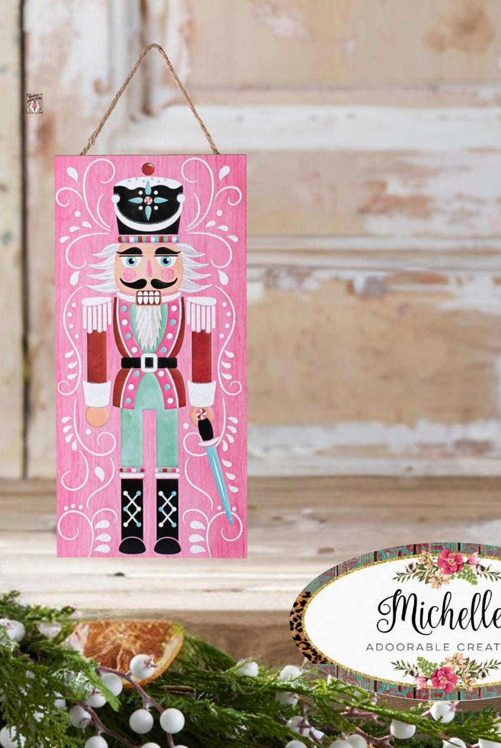 12" Wooden Sign: Nutcracker Pink