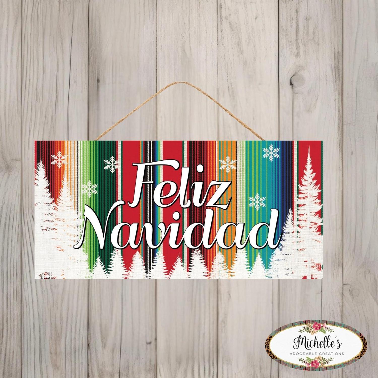 Shop For 12" Wooden Sign: Serape Feliz Navidad