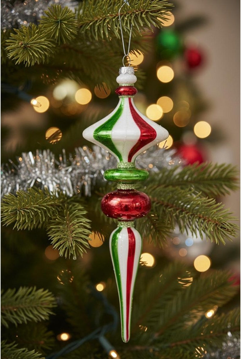 Shop For 12in Glass Red Green Striped Finial Ornament