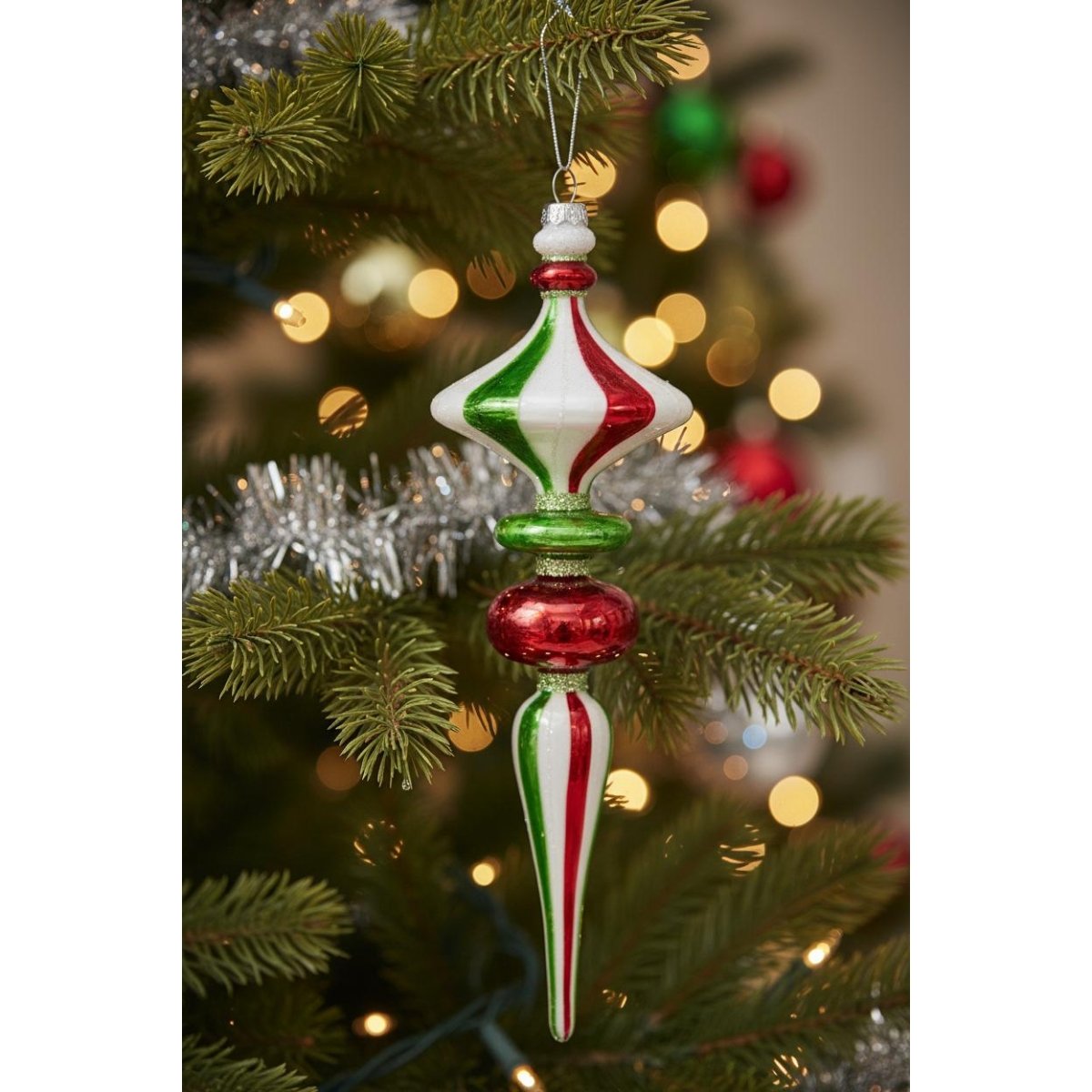 Shop For 12in Glass Red Green Striped Finial Ornament