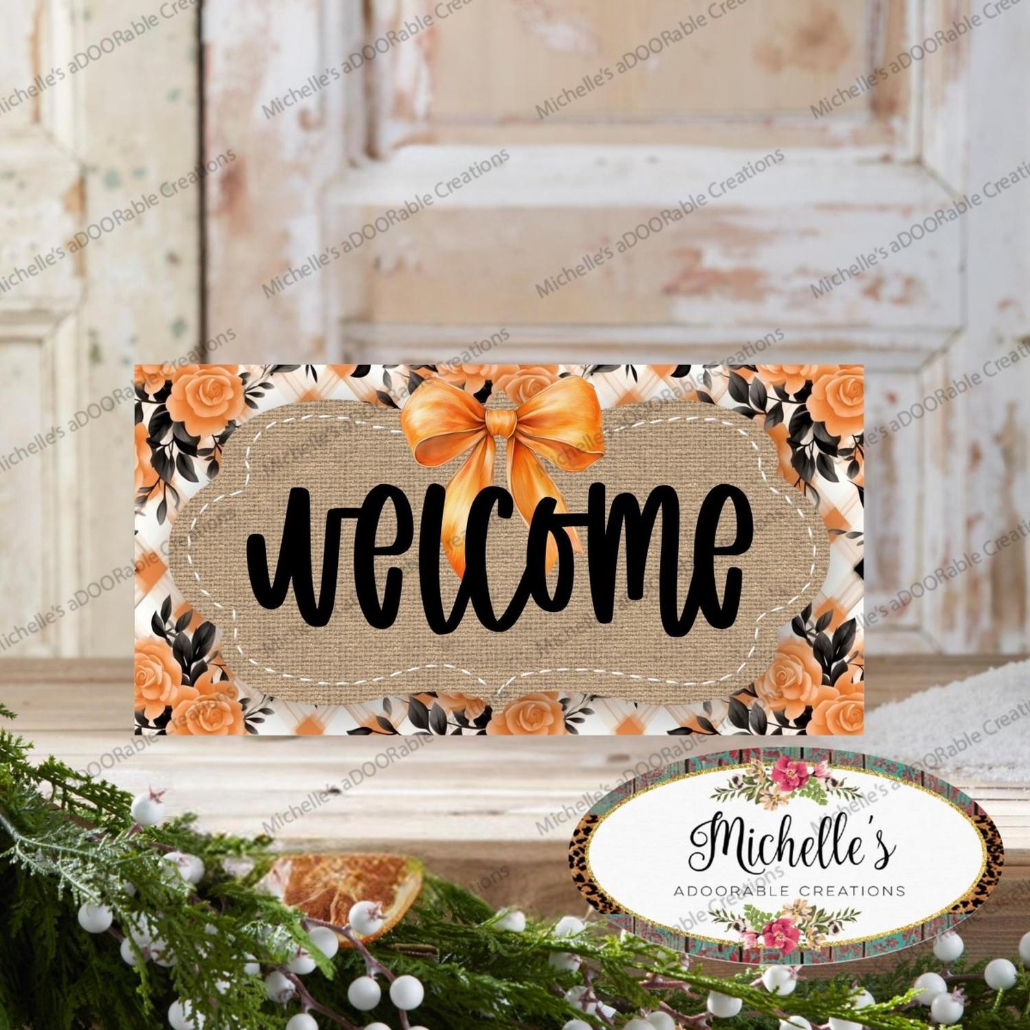 Shop For 12in Welcome Orange Black Floral Sign
