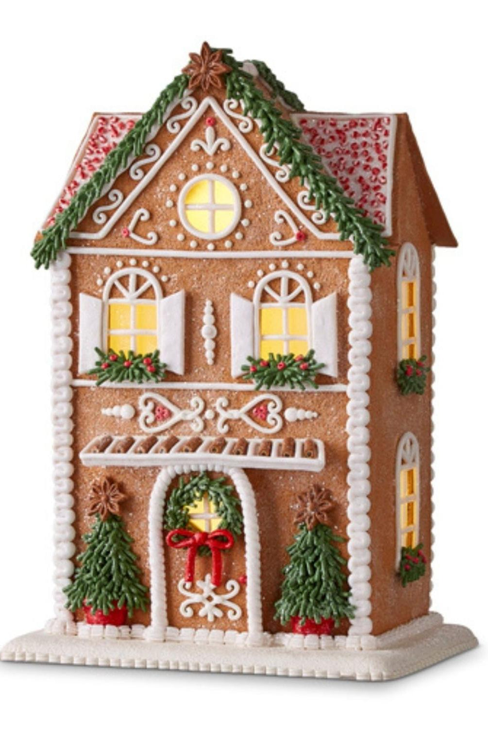 13" Lighted Gingerbread House with Trees