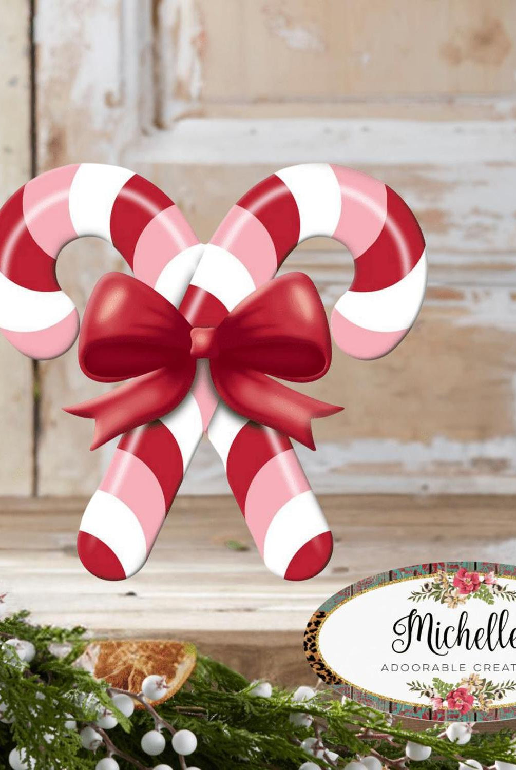 13" Metal Embossed Candy Canes: Pink/Red