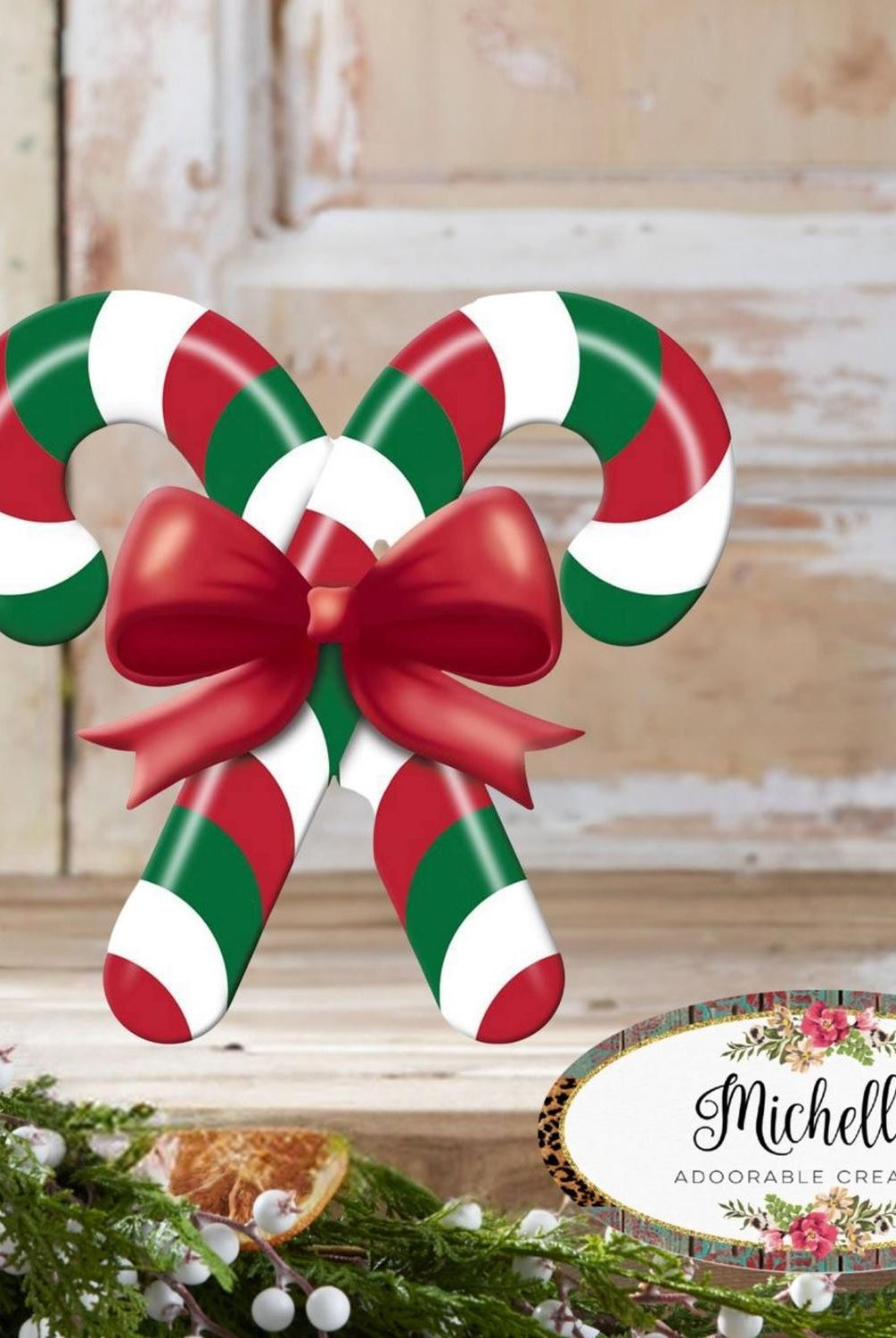 13" Metal Embossed Candy Canes: Red/Green