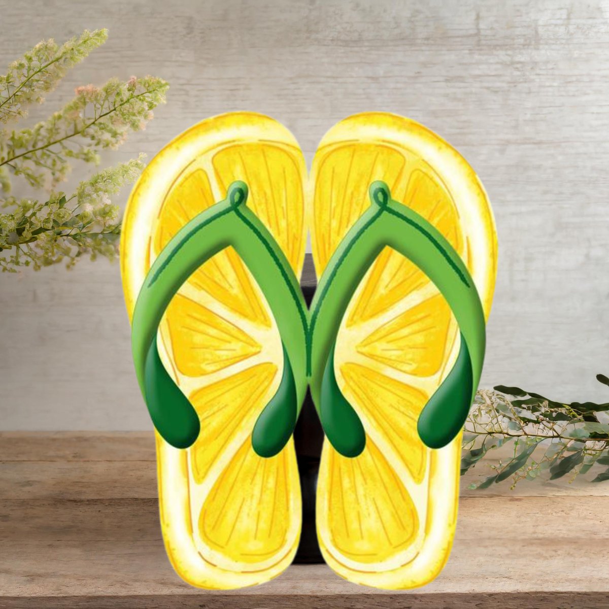 Shop For 13" Metal Embossed Flip Flops: Lemon
