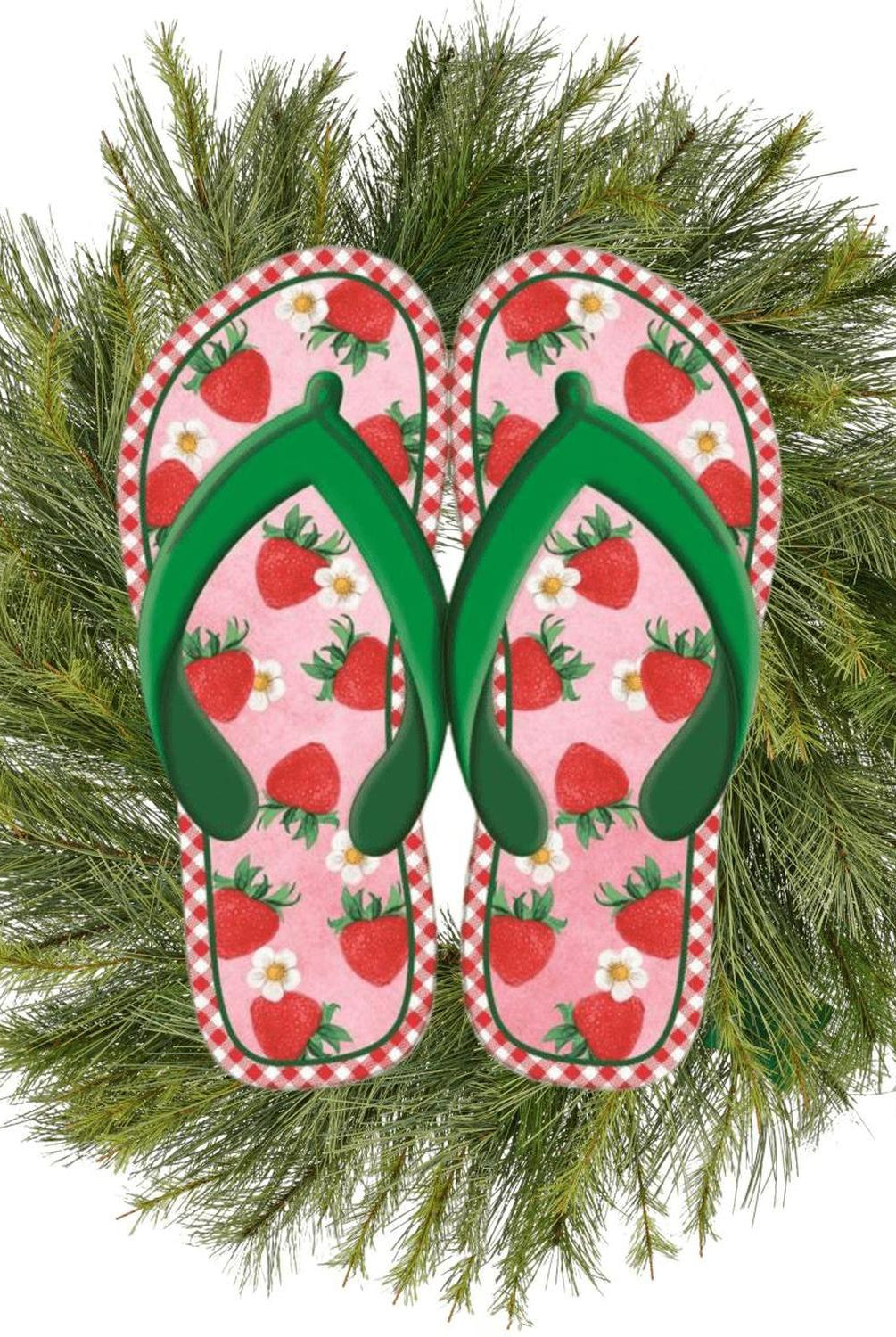 13" Metal Embossed Flip Flops: Strawberry Gingham