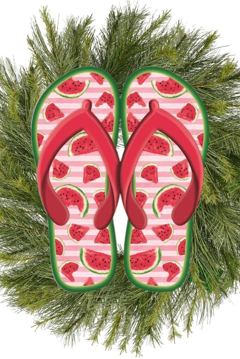 13" Metal Embossed Flip Flops: Watermelon Red