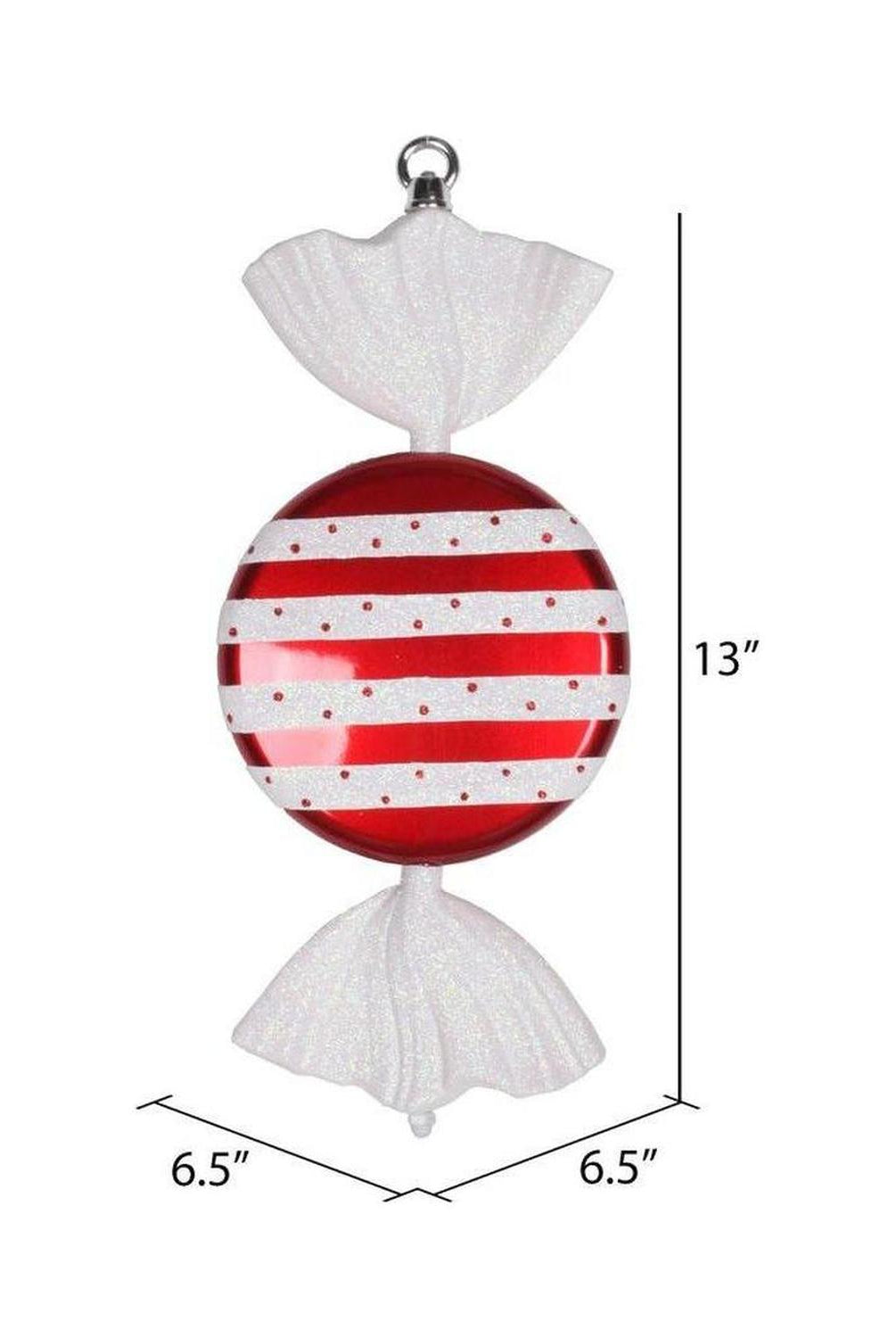 13" Red-White Striped Flat Candy Ornament