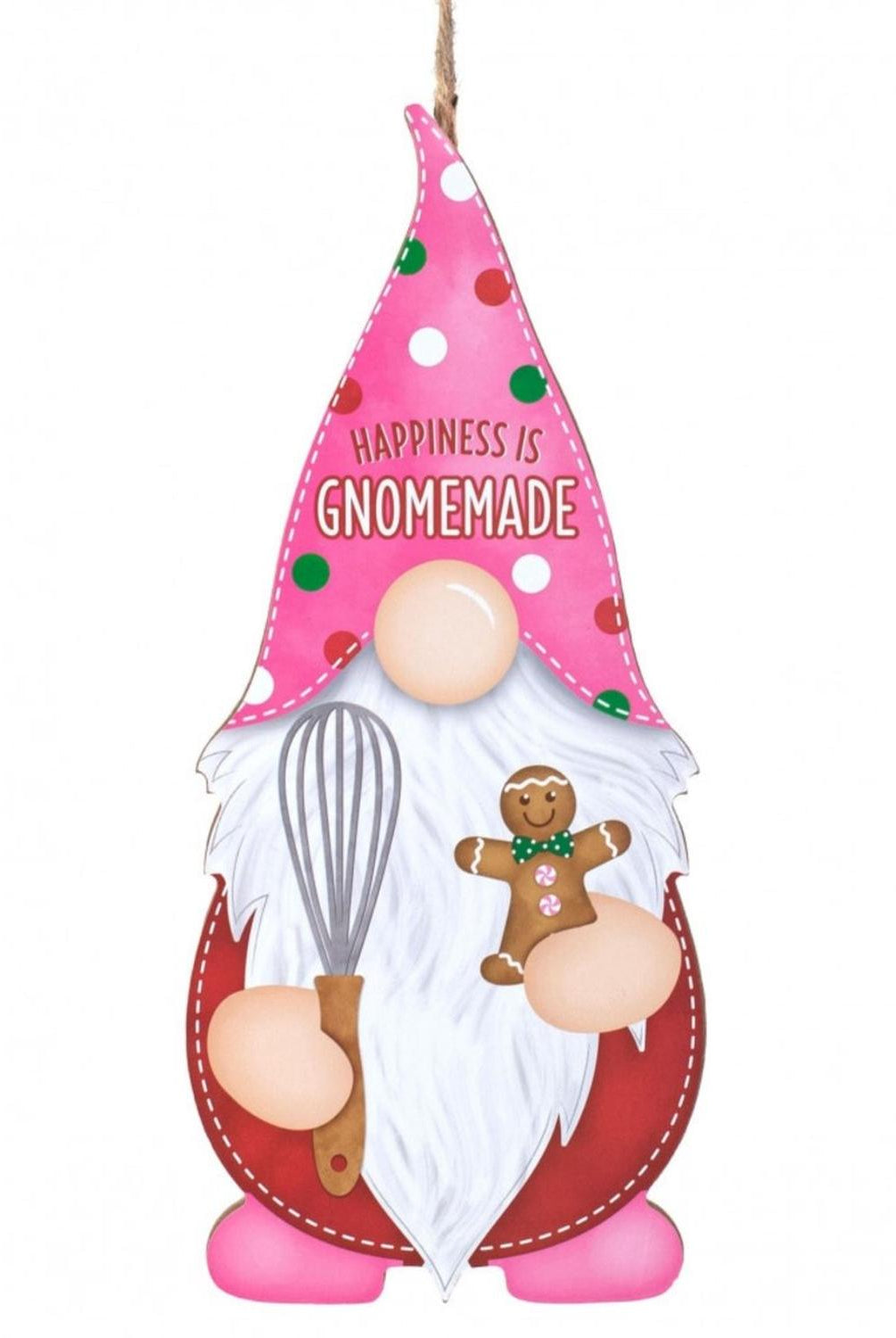 13" Wooden Gnome Shaped Sign: Happiness Gnomemade