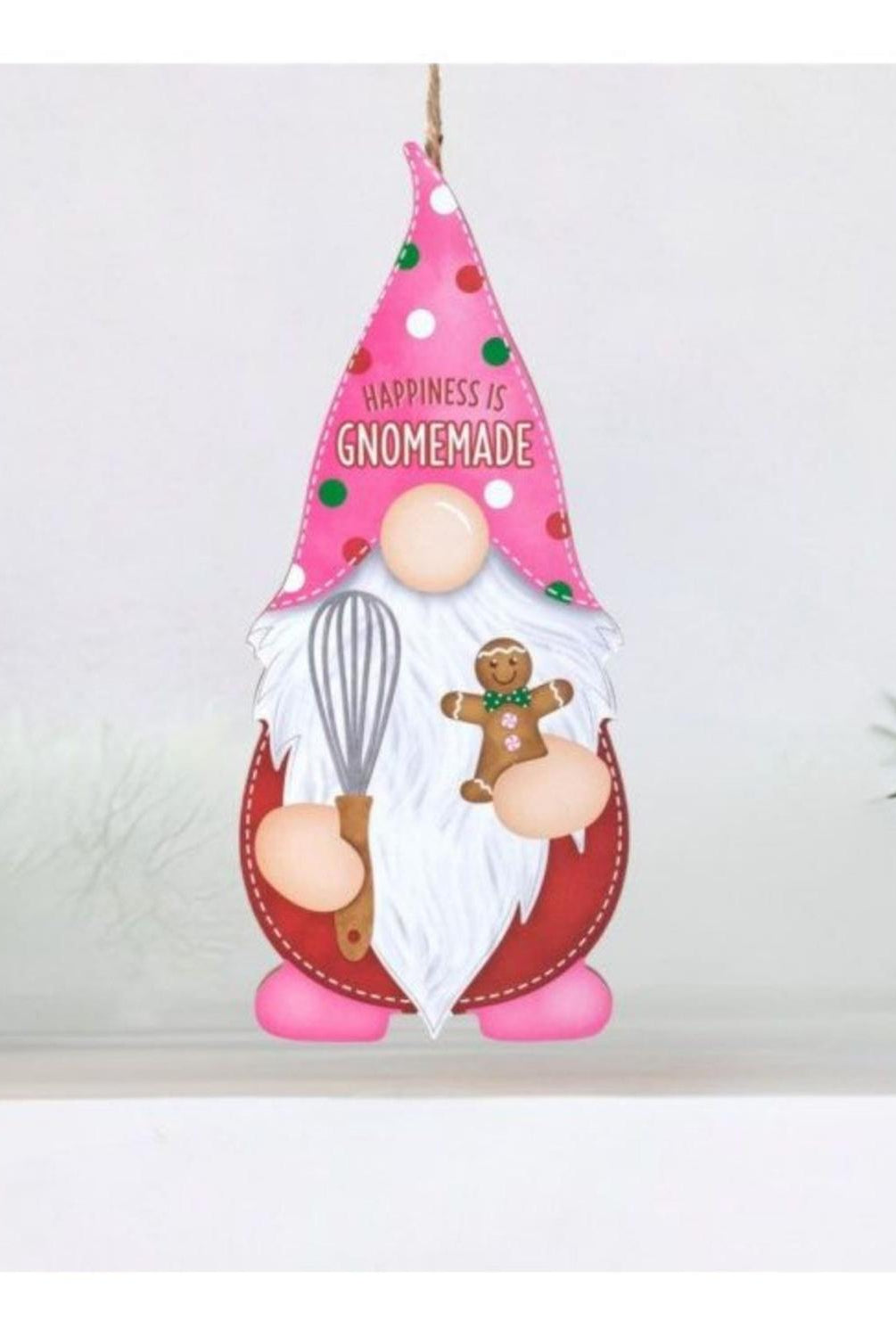 13" Wooden Gnome Shaped Sign: Happiness Gnomemade