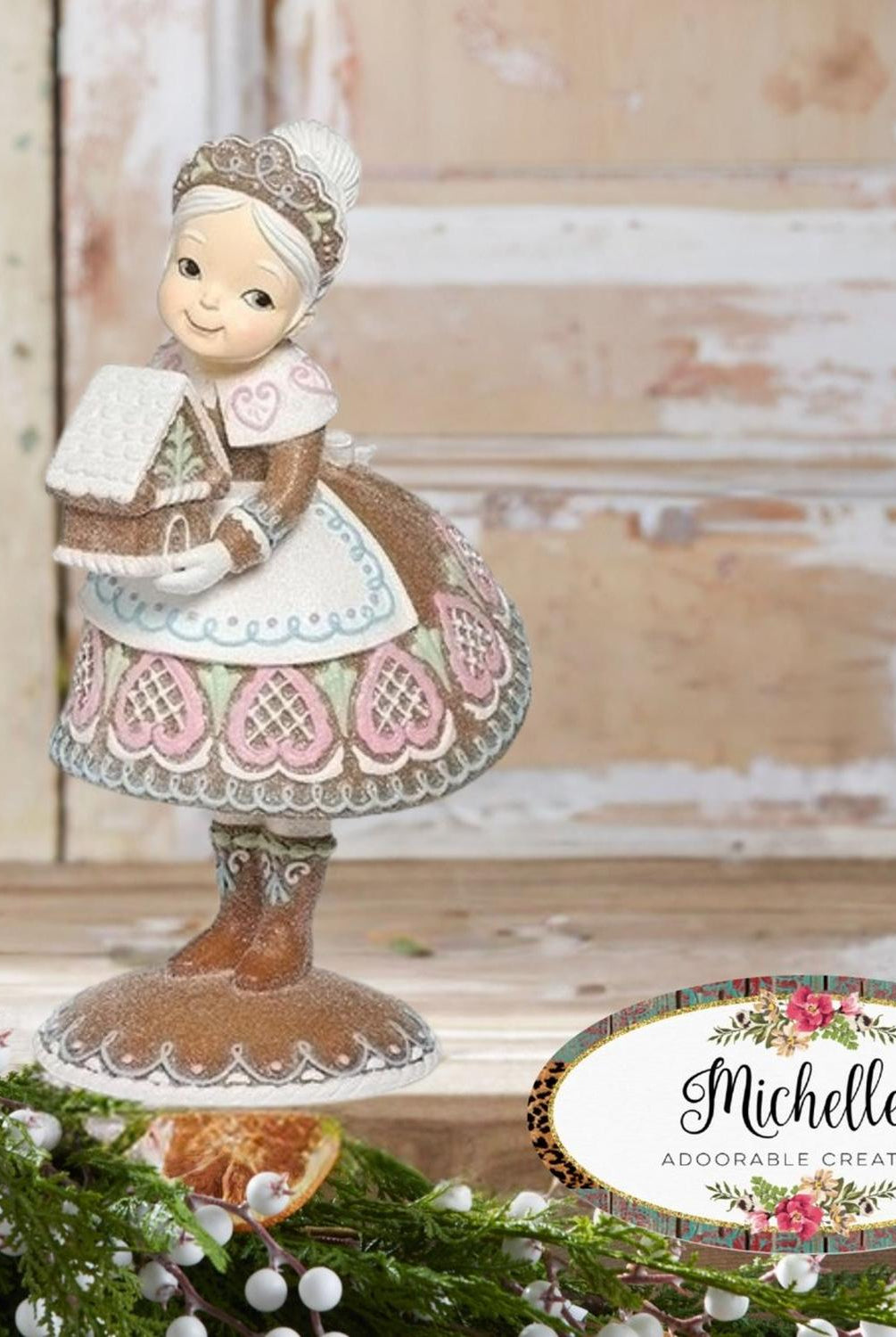 13.25" Mrs. Claus Gingerbread Figure (Pink)