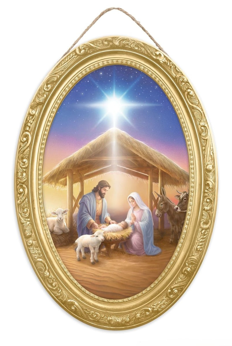 Shop For 13in Wooden Oval Sign: Holy Family Nativity
