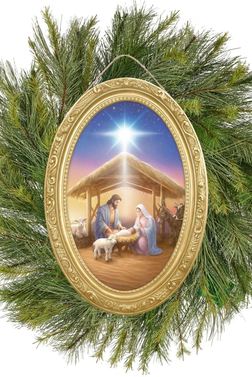 Shop For 13in Wooden Oval Sign: Holy Family Nativity