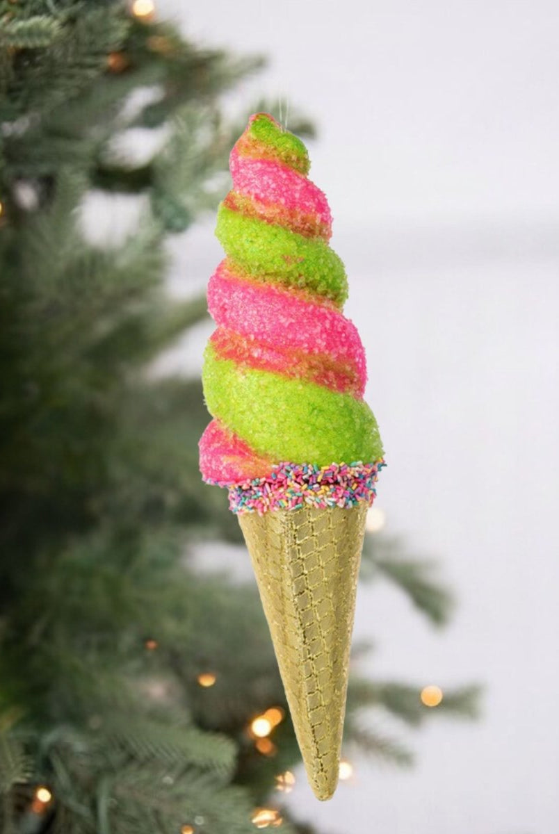 Shop For 14" Swirl Ice Cream Cone Ornament: Pink/Lime Green