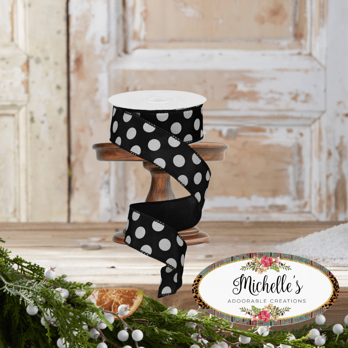 Shop For 1.5" Big Polka Dot Ribbon: Black & White (10 Yards)