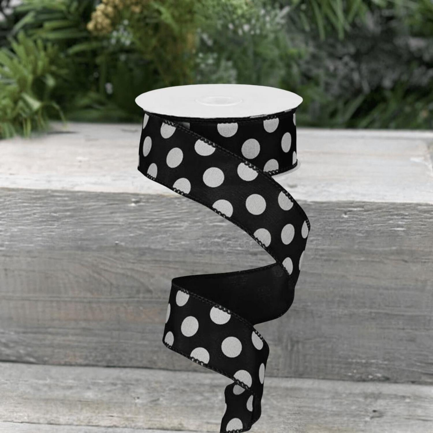 Shop For 1.5" Big Polka Dot Ribbon: Black & White (10 Yards)
