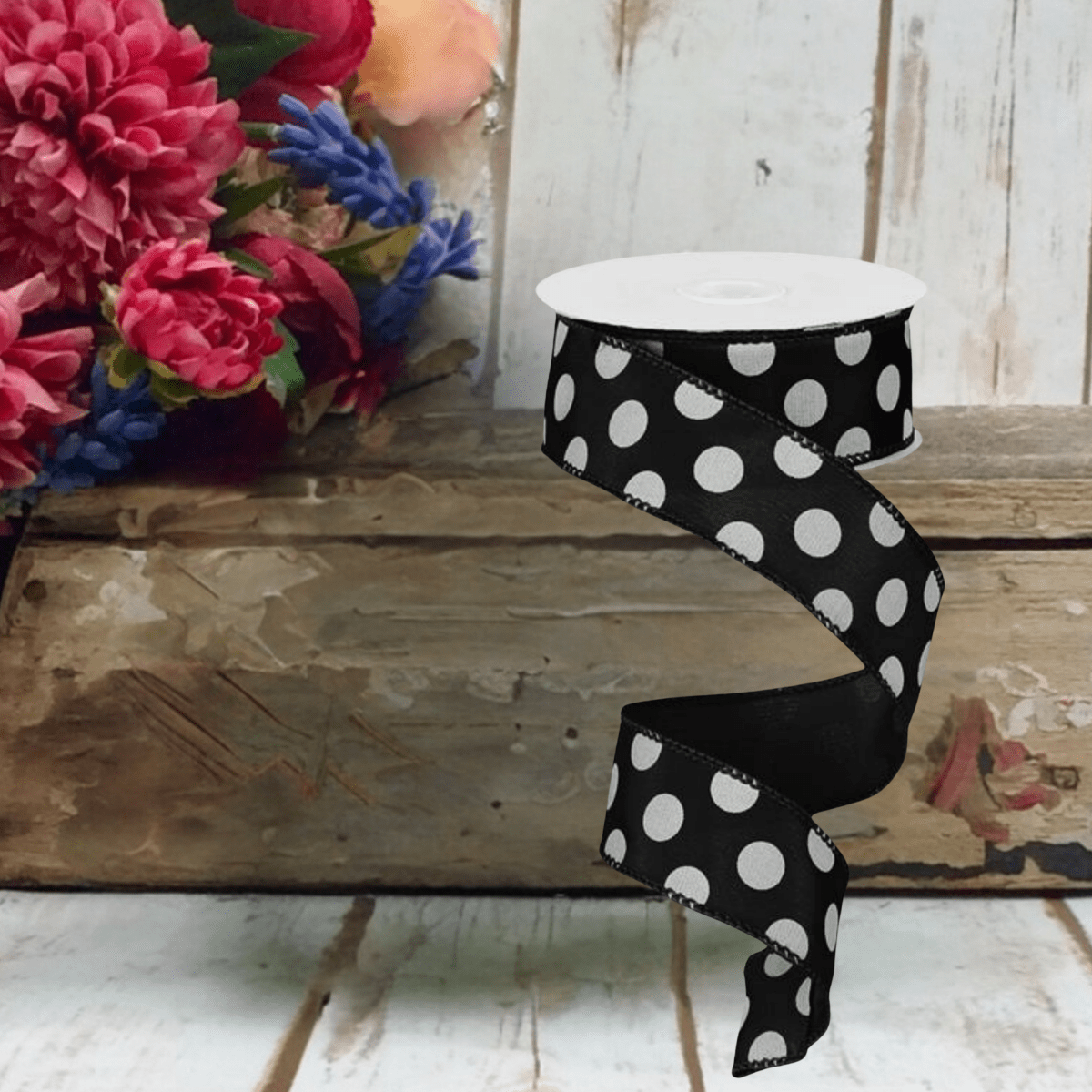 Shop For 1.5" Big Polka Dot Ribbon: Black & White (10 Yards)