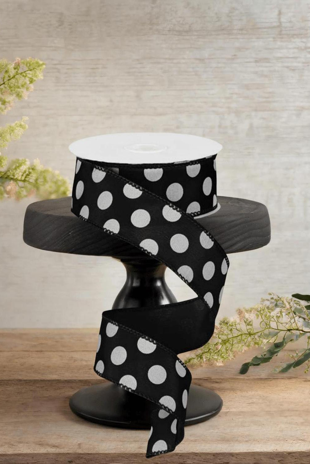1.5" Big Polka Dot Ribbon: Black & White (10 Yards)