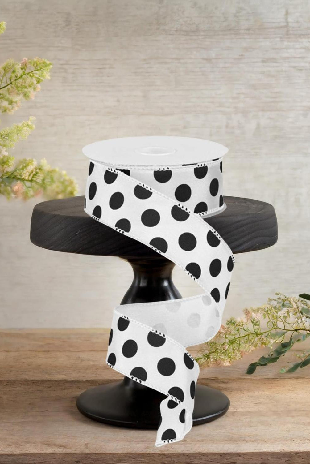 1.5" Big Polka Dot Ribbon: White & Black (10 Yards)