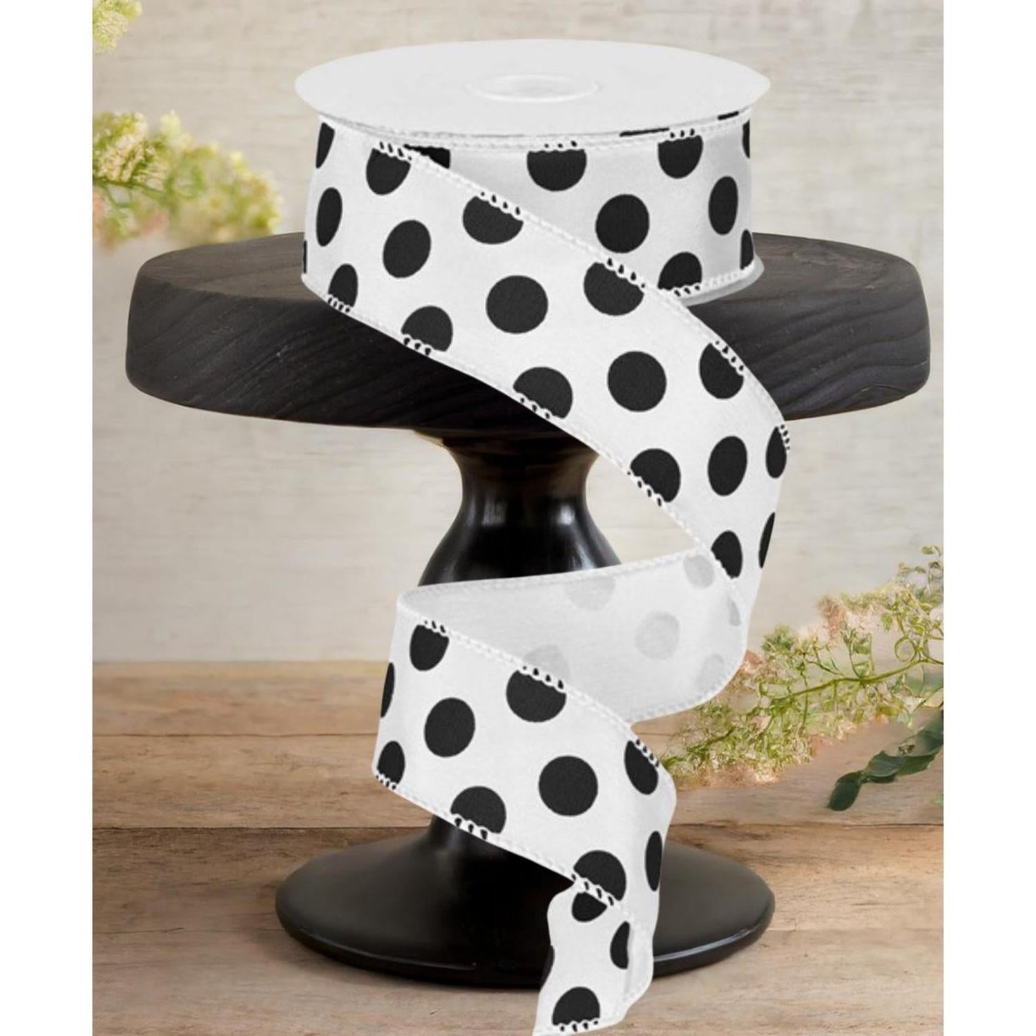 Shop For 1.5" Big Polka Dot Ribbon: White & Black (10 Yards)