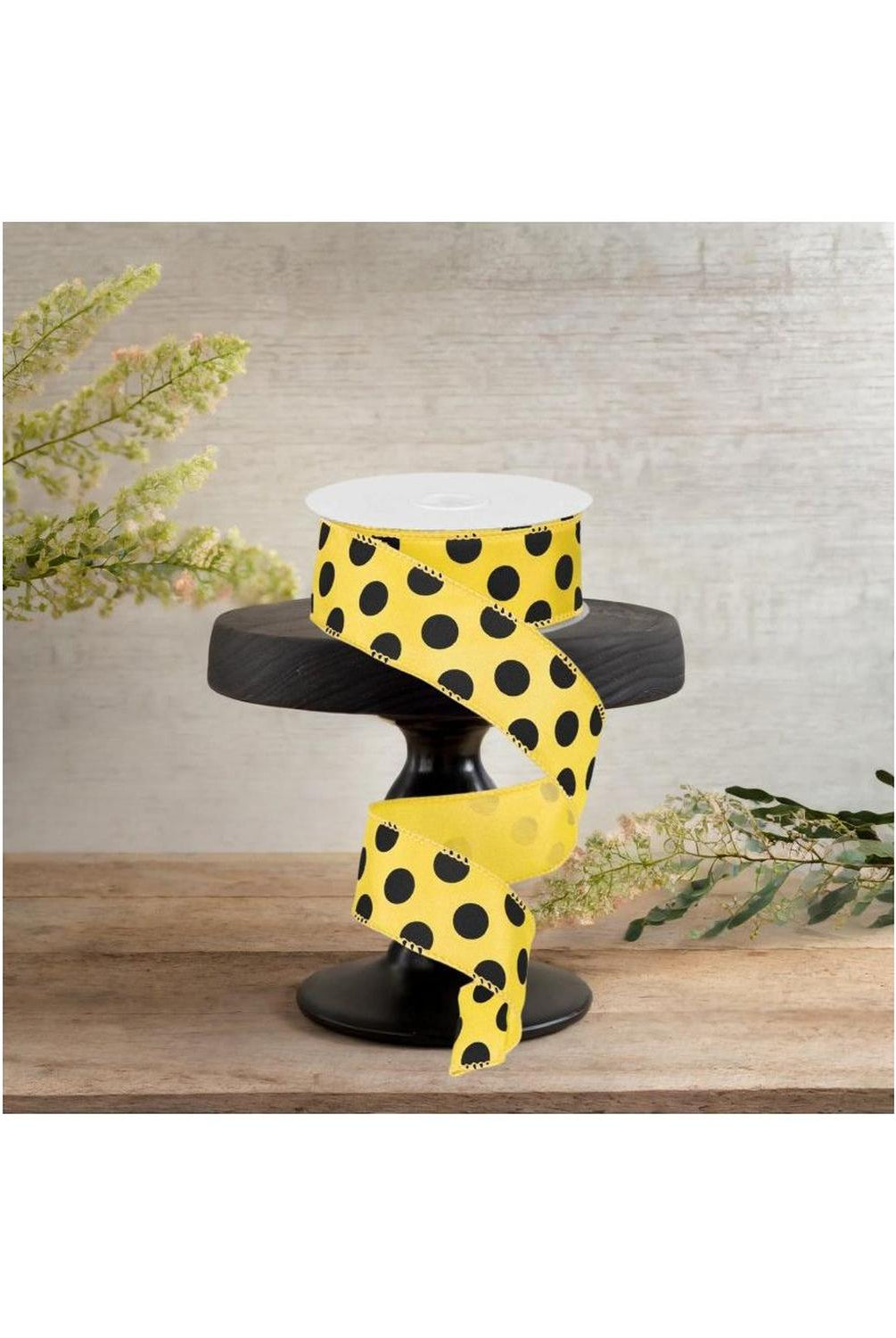 1.5" Big Polka Dot Ribbon: Yellow & Black (10 Yards)