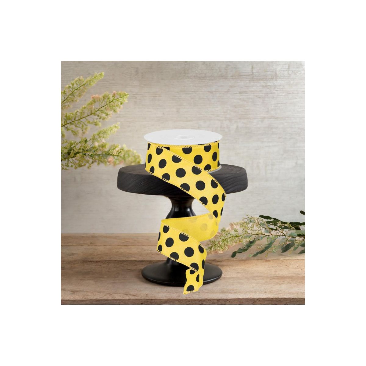 Shop For 1.5" Big Polka Dot Ribbon: Yellow & Black (10 Yards)