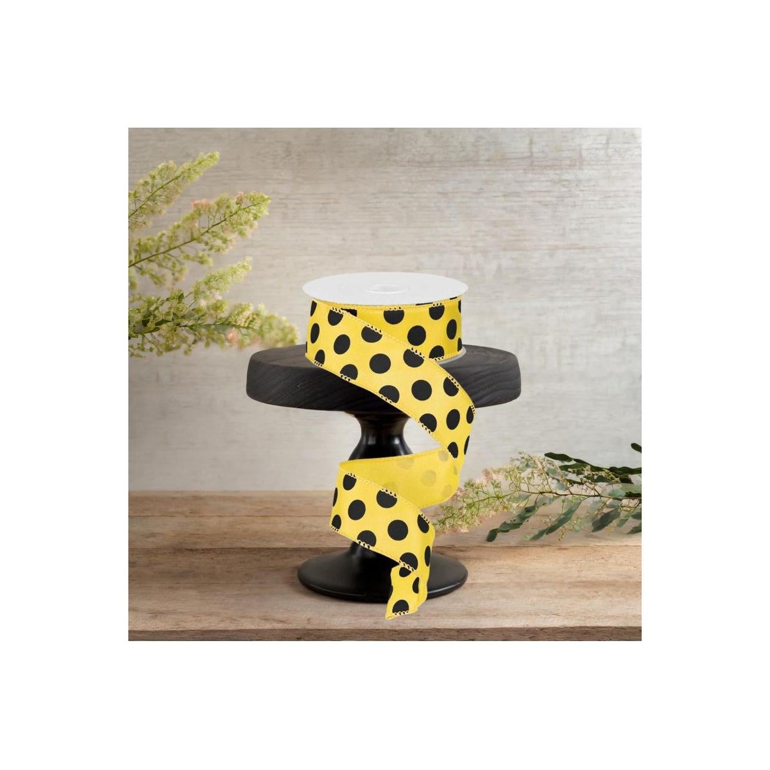 Shop For 1.5" Big Polka Dot Ribbon: Yellow & Black (10 Yards)