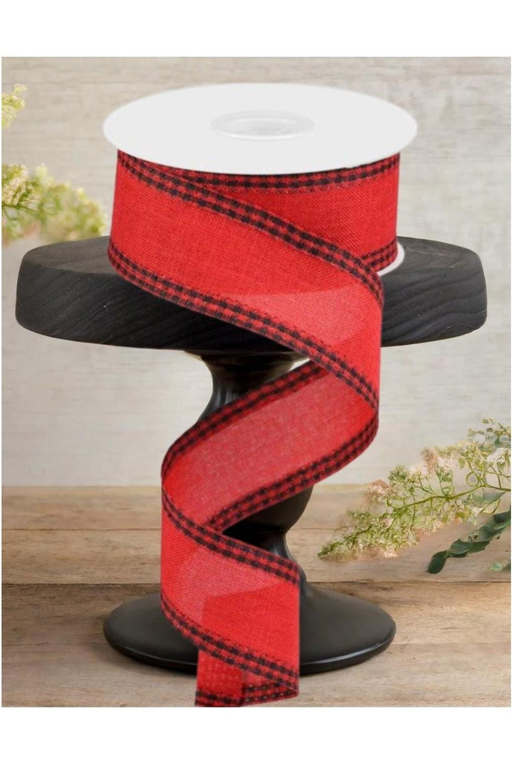 1.5" Black Gingham Edge Ribbon: Red (10 Yards)