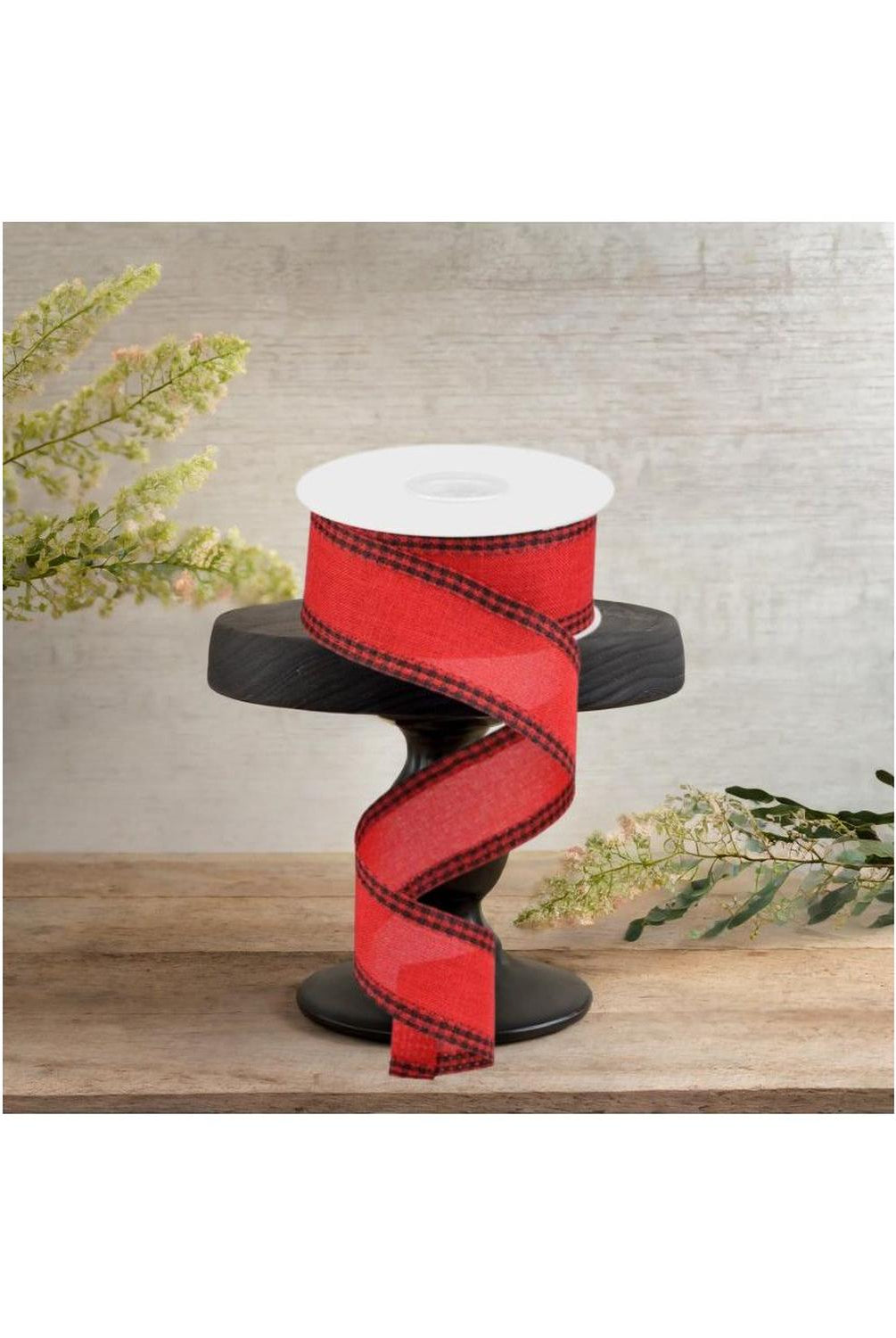 1.5" Black Gingham Edge Ribbon: Red (10 Yards)